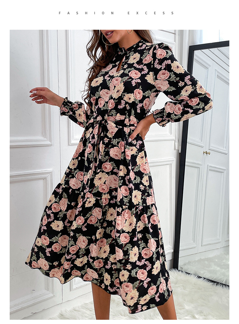 Long-Sleeved Floral Chiffon Dress NSDMB102891