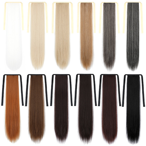 Wig Female European and American Amazon Long Straight Hair Wig Pigtails Tie Pigtails Wig Strip Factory Direct Sales One Piece Shipping 