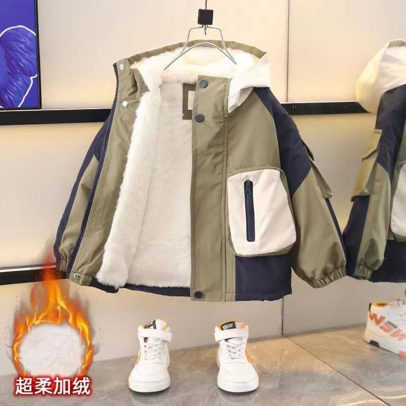 Boys' Winter Cotton Jacket 2026 New Model Waterproof Windproof Warm Coat with Fleece Lining and Thickened Korean Style Baby Parka
