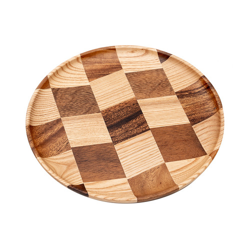 Wooden plate round spliced ​​Nordic cake plate wooden tray rectangular household Japanese wooden plate tea tray