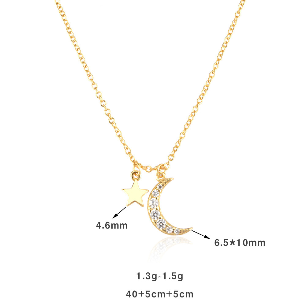 3g Weight 0.05µm-0.08µm Gold Plating Thickness 925 Sterling Silver Zircon Plating Inlay Star Moon Pendant Necklace