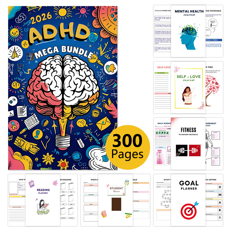 越境新製品 2026 ADHD MEGA BUNDLE メンタルヘルス 7-in-1 究極セット プランナー 在庫あり|undefined