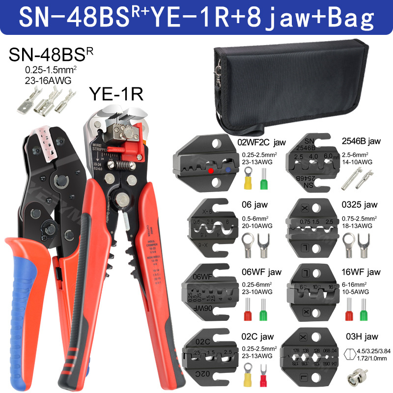 Alicates de crimpado para conectores de coche SN-48BS — herramienta manual con múltiples mordazas, terminales aislados y tubulares