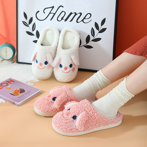 Autumn and Winter Cute Cartoon Cotton Slippers Women's Indoor Home Household Warm Teddy Dog Slippers Padded Ankle Cotton Shoes Waterproof 
