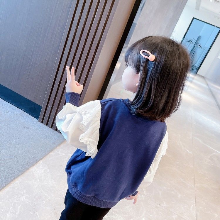 Felpa con cappuccio a maniche lunghe in pizzo per bambine per la nuova primavera e autunno 2024, top in stile western, stampa per bambini, tendenza per bambini_voghion.com