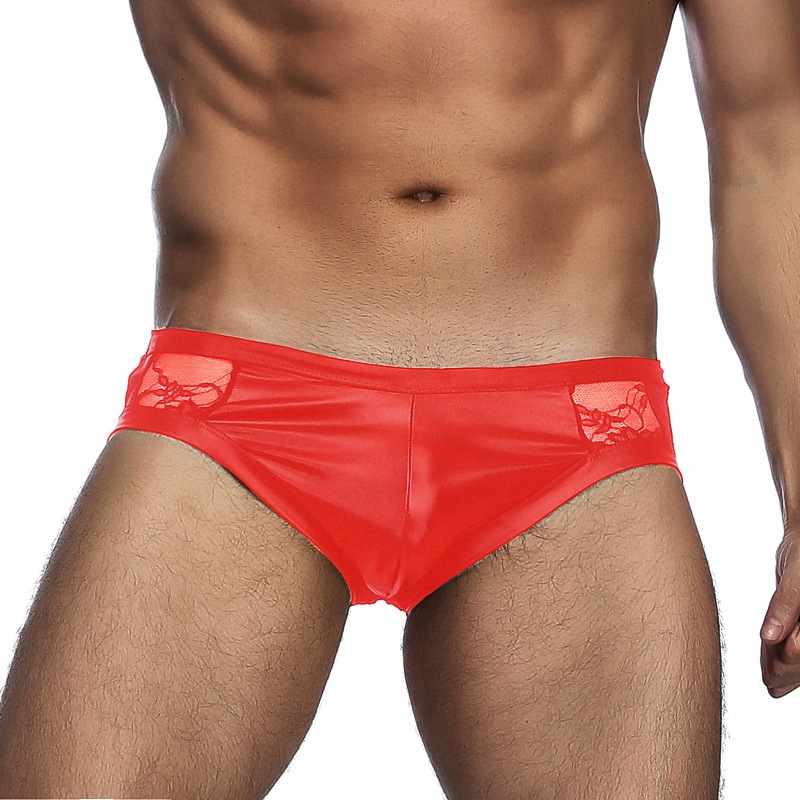 El comercio exterior de Europa y América más tamaño sexy ropa interior de los hombres sexy calzoncillos de cuero de imitación de encaje costura cintura baja elástica MP052
