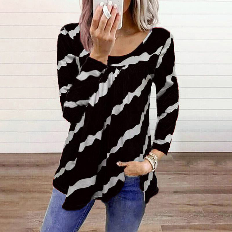 stripe printing loose long-sleeved T-shirt Nihaostyles wholesale clothing vendor NSLZ72621