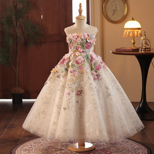 Girls' Dress High-end French Style Mori Flower Small Host Show Piano Dress Birthday Flower Girl Princess Dress