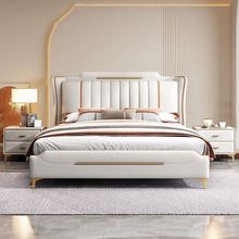 意式轻奢皮床双人床1.8米现代简约1.5米婚床主卧大床皮艺气压床