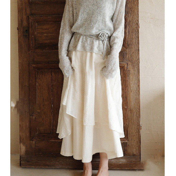 White Drawing Workshop "Vites Cold Tea" 26Ss Early Spring New Embroidered Double-Layer Spliced A-Line Skirt White Drawing Workshop "Vites Cold Tea" 26Ss Early Spring New Embroidered Double-Layer Spliced A-Line Skirt