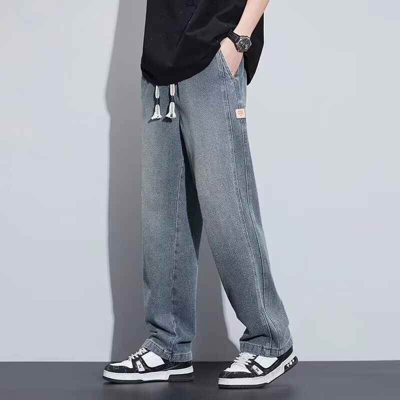 Jeans estrelado para hombre verano delgado 2025 nuevo estilo de moda primavera y otoño americano casual pantalones rectos sueltos
