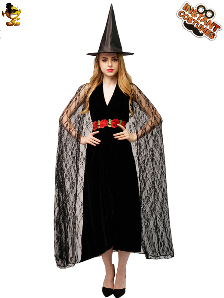 De Halloween de las mujeres adultas vestido largo traje de bruja femenina grande hembra de Halloween bruja etapa juego traje de rendimiento