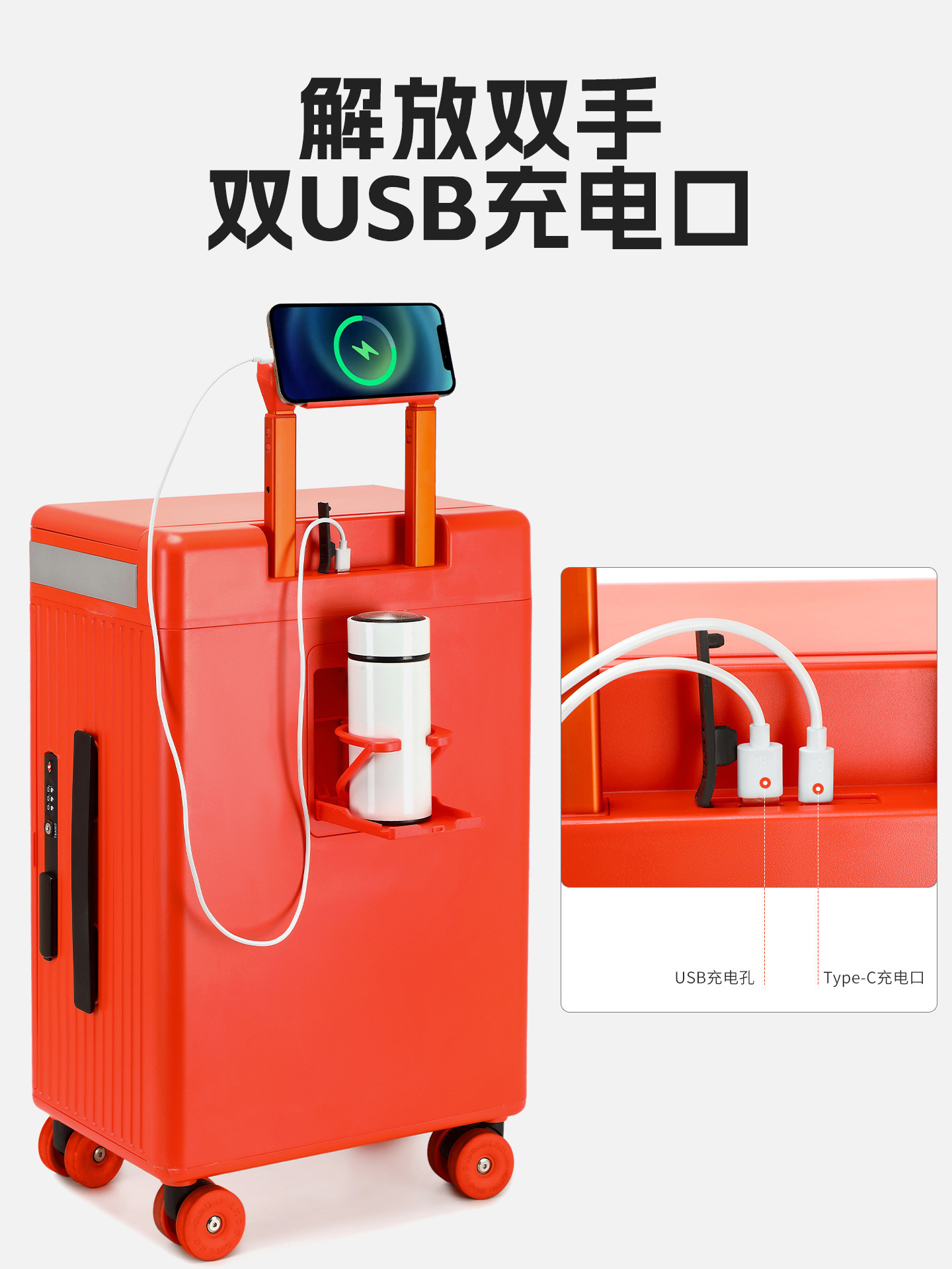 Vali kéo trang điểm có gương tích hợp đèn led, mở nắp bên hông, ngăn sâu lớn — Đêm cực đen + tay cầm đen + bánh xe đen chi tiết 31