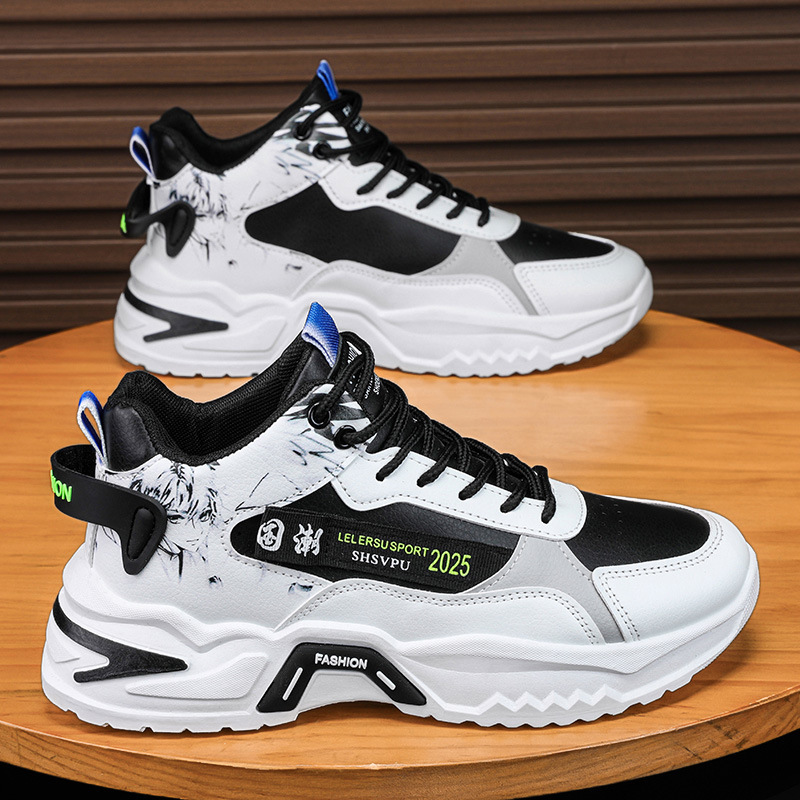 Spring Men's Shoes 2026 New Model Youth Casual Sports Thick-Soled Running Height-Increasing Student Mid-Top Dad Shoes for Jogging