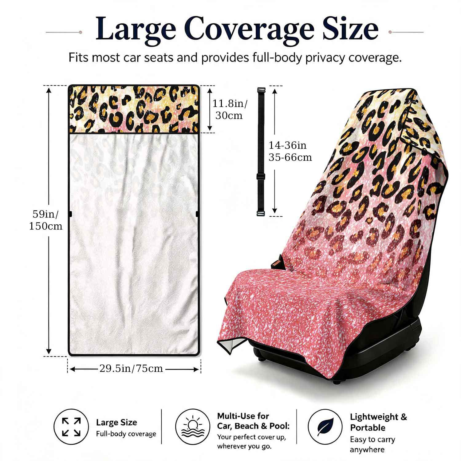 Printed bath towel and car seat cover 2-in-1, ultra-fine fiber outdoor beach and car dual-use universal seat cushion