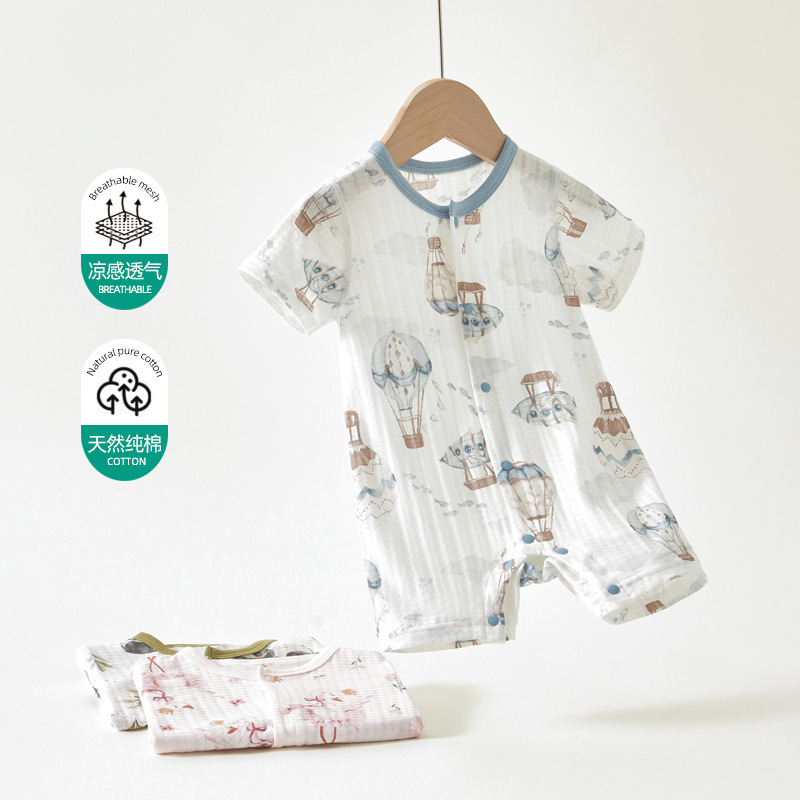 Cool Antibacterial Baby Clothes for Men and Women, Summer Thin Monk Clothes, Newborn Baby Jumpsuits, Short-Sleeved Rompers