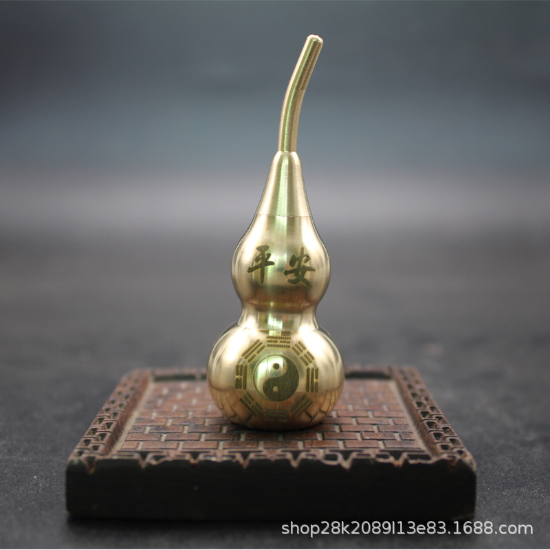 黄铜半手工纯铜平安八卦葫芦摆件黄铜葫芦铜摆件上下开口黄铜摆件