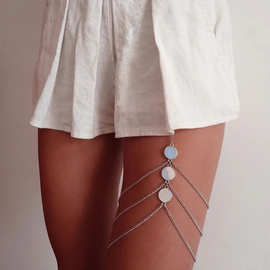 skl000135外贸显瘦修长大腿链金属圆片身体链女legchain欧美风