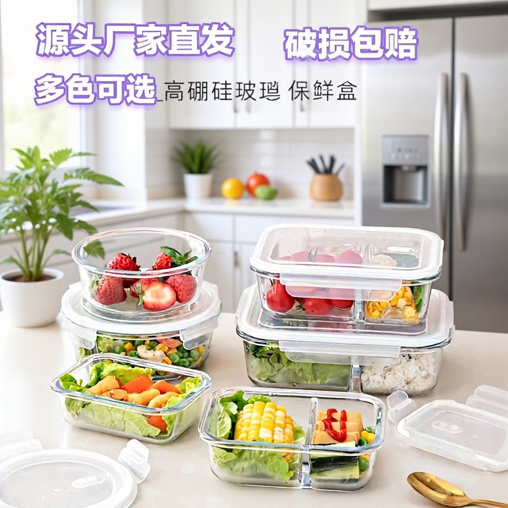 High Borosilicate Material Lunch Box for Office Workers, Microwave Oven, Separated Student Glass Lunch Box