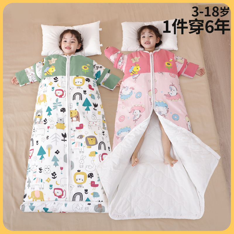 2026 New Model Children's Sleeping Bag for Spring, Autumn, and Winter, Pure Cotton, Thickened, for Older Children, Baby Clothing-Style Anti-Kick Sleeping Bag