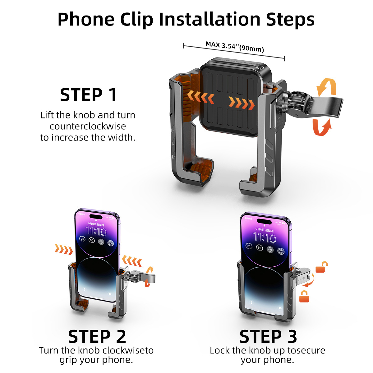 バイク用スマホホルダー 半包型 左右クリップ 電動自転車ナビゲーション サイクリング 自転車固定式スマホホルダー ハンドルバー