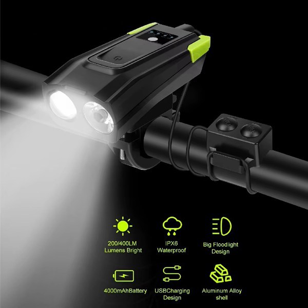1 Set Color: Red Material: ABS Bicycle Front Light With Horn USB Rechargeable Smart Sensor_voghion.com