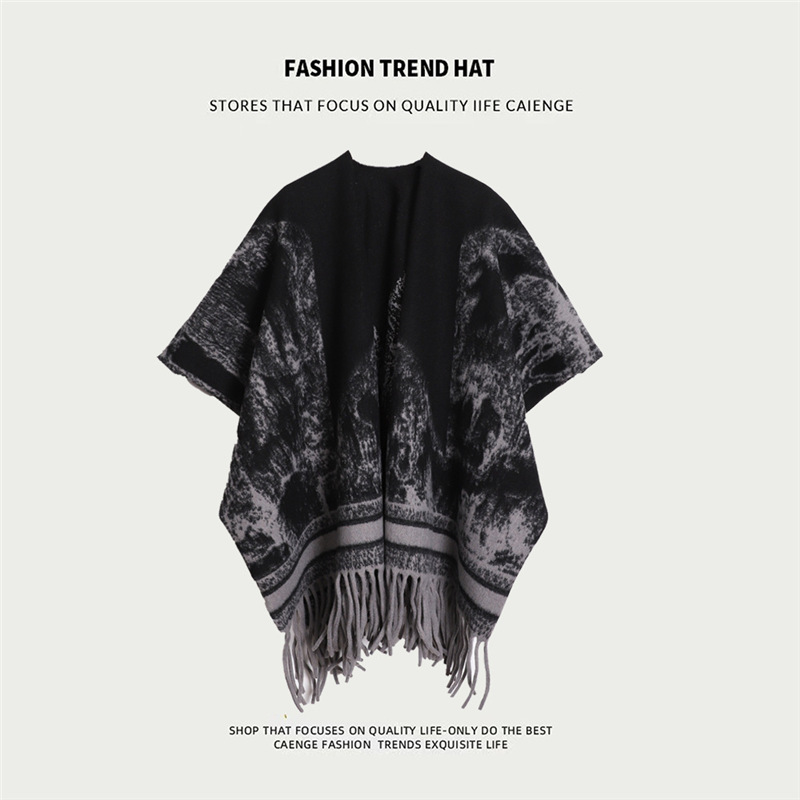 Imitation Cashmere Pure Color Shawl Women's Autumn and Winter Oversized Thickeneded Cloak Outwear Travel Air-Conditioned Room Slit Cloak Blanket