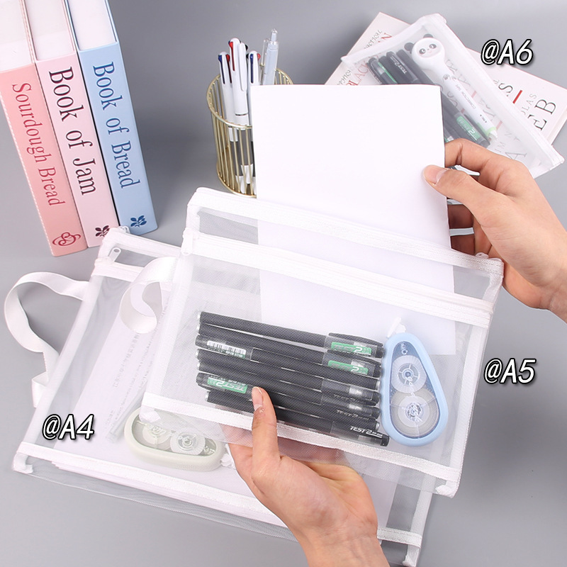 透明メッシュ A4 二層ファイルバッグプラスチックジッパーヘッド A5A6 鉛筆バッグ学生高校入試大学入試特別な収納袋|undefined