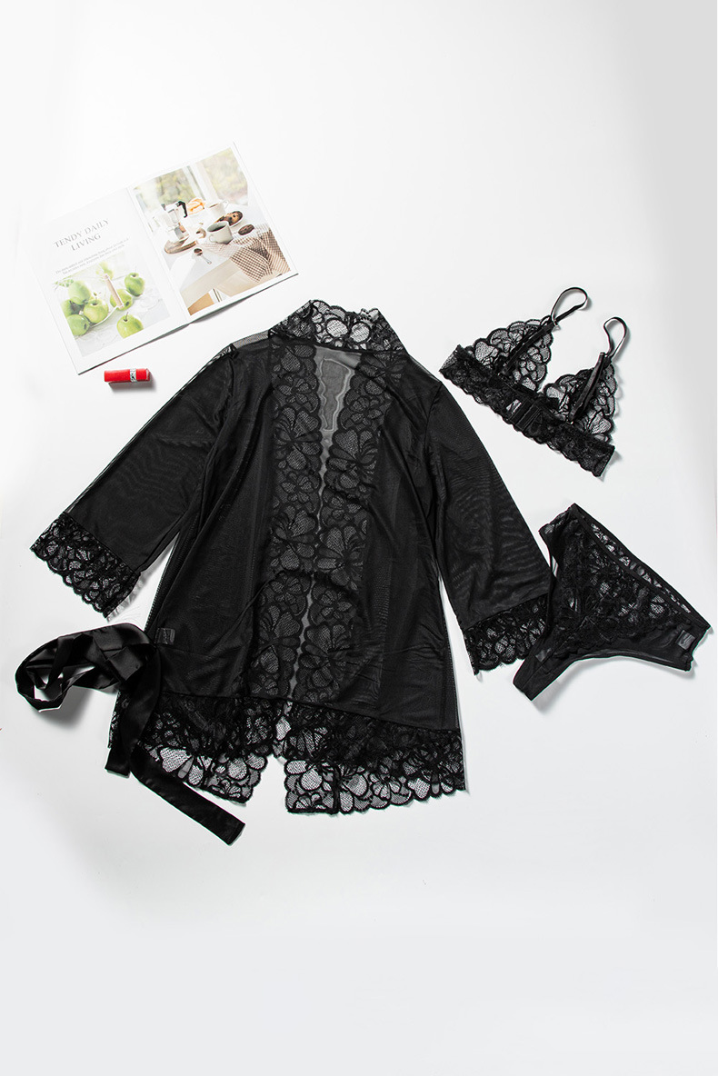 solid color lace embroidery underwear with pajamas three-piece set NSQMY122020