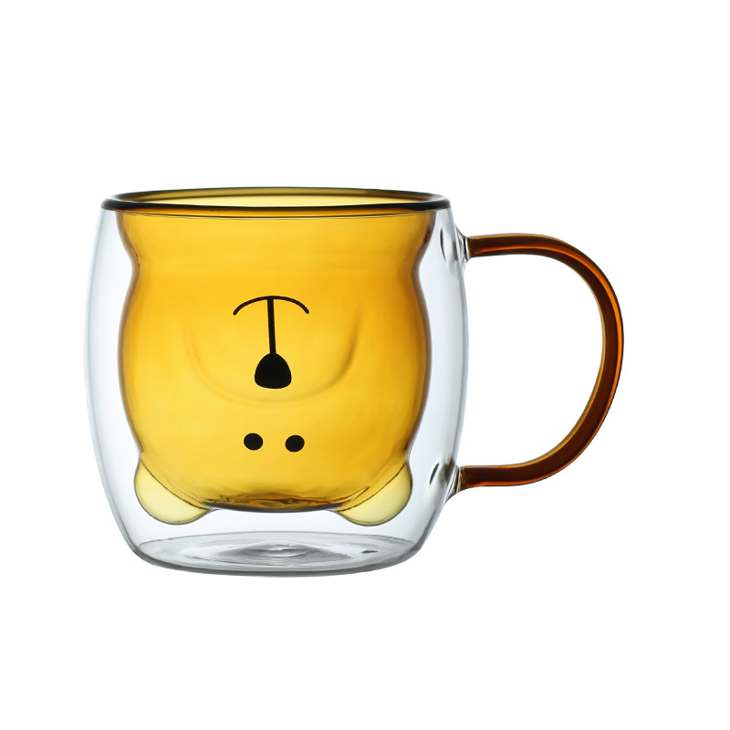 Color de doble capa de vidrio taza de dibujos animados hogar borosilicato vidrio taza de jugo de leche taza de té transparente vidrio oso agua
