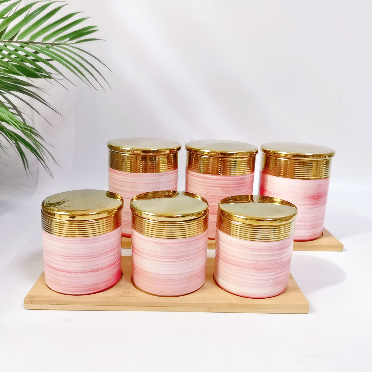 Nueva galvanoplastia cerámica sellada jarra de almacenamiento de cocina jarra de almacenamiento multi-grano con madera condimento tarro café tarro traje