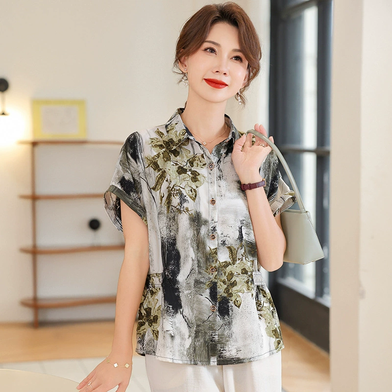 День матери мама летняя рубашка набор 2025 новая иностранная рубашка среднего и пожилого возраста женский топ из двух частей