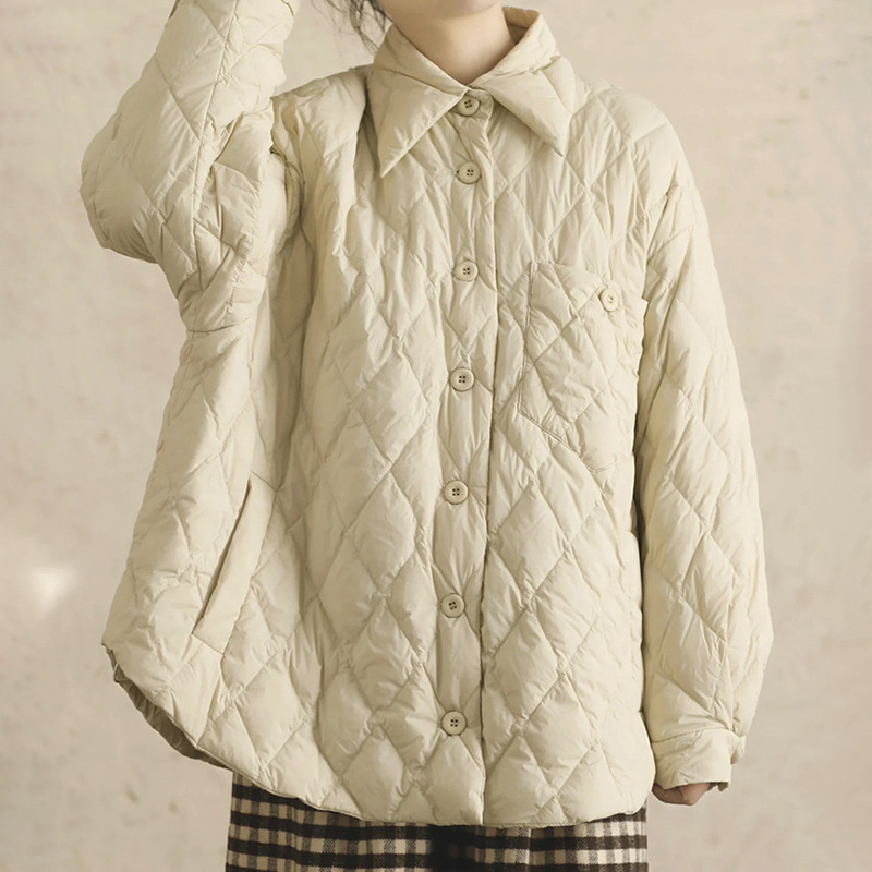 2025 Jiangnan Autumn and Winter Loose and Light Shirt-Style Lapel 90 White Duck down Jacket Women's Loose Warm Jacket
