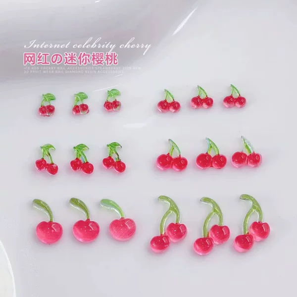 New Cartoon Cherry Nail Art Accessories Internet Celebrity Hot Style Summer Ice Transparent Fruit Resin Diamond Nail Art Embellishment Trinkets