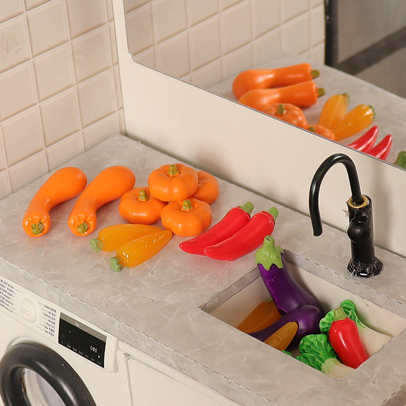 Dollhouse miniatura mini rábano pimienta col cesta de verduras alimentos y jugar modelo accesorios cocina bricolaje
