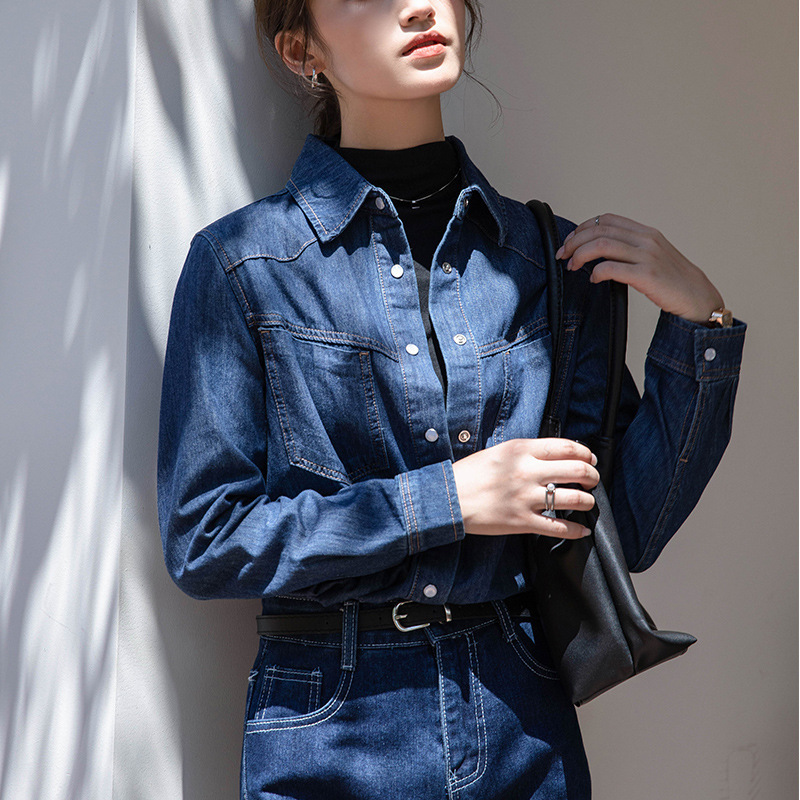 2025 Spring and Autumn New Hong Kong Style Casual Denim Shirt Jacket Women's Long Sleeve Loose Easiest for Match Fashionable Layered Shirt Trendy