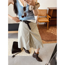 【特】亚麻质中腰编织腰带女式不规则设计中长做旧春夏半身裙