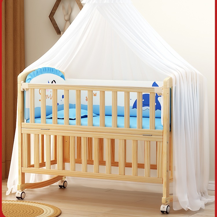 Baby Crib Spliced Large Bed Solid Wood Multifunctional Newborn Kidsren's Bed Removable Cradle Baby Bb Bed
