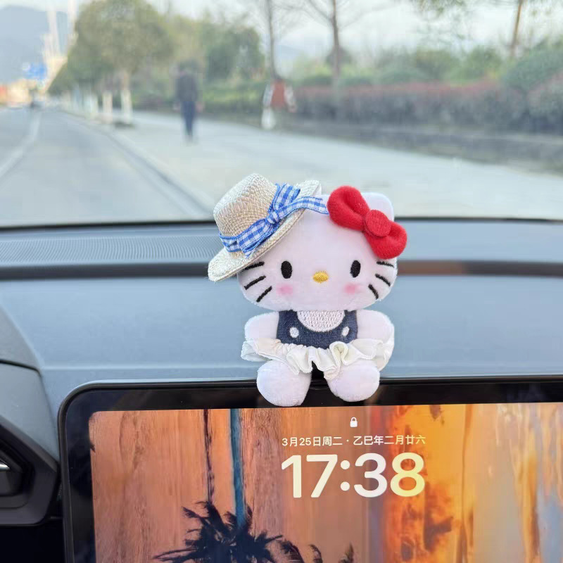 kitty车载摆件新款汽车中控台显示屏车内装饰品毛绒玩偶新车礼物|undefined