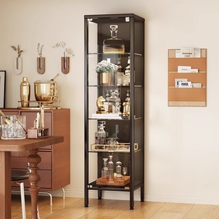 Glass Door Wine Cabinet Display Cabinet Living Room Home Wall-Mounted Steel Display Cabinet Light Luxury Modern High-End Retro Storage Cabinet