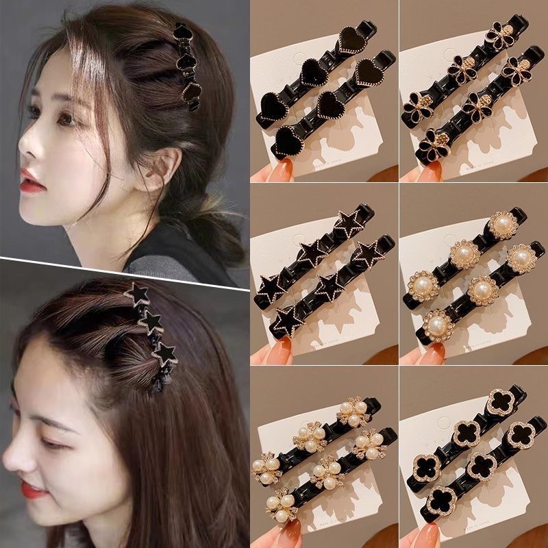 韓国風パールラインストーンフラワー編み込みヘアピンネット有名人前髪整理アーティファクトサイドクリップヘッドドレス|undefined