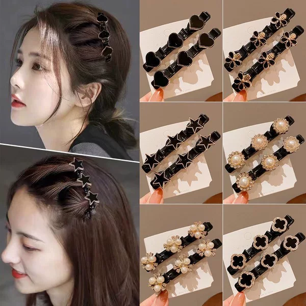 Korean-Style Elegant Pearl Rhinestone Flower Braided Hairpin Trendy Bangs Hair Tidying Tool Side Clip Hair Accessory
