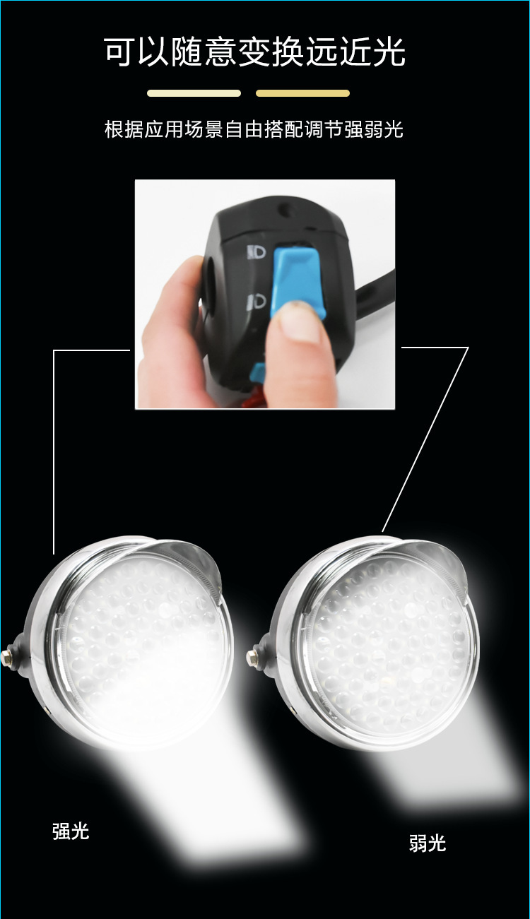 Electric Tricycle Super Bright Headlight Modified Headlight 12V-80V Universal Motorcycle Led Light Front Round Light