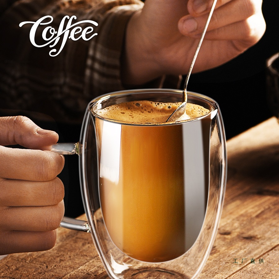 Tazas de agua de doble vidrio, tazas de té de marca de aislamiento térmico doméstico, tazas de café resistentes a altas temperaturas para hombres y mujeres, nuevas tazas de café con mango