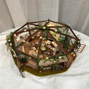 DIY Flower Coffee Miniature Scene Cabin Hand-Assembled House Wooden Model Building Blocks Kidsren's Toys