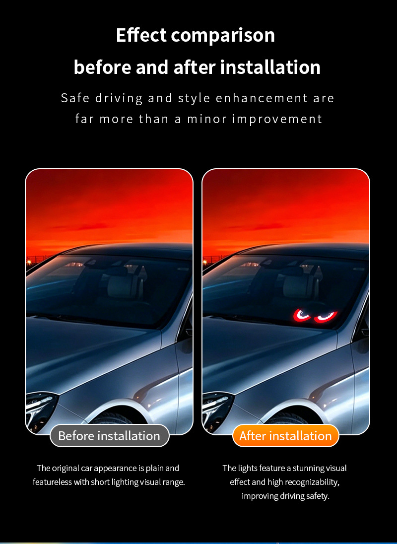 Cross-Border Solar-Powered Car Dynamic Devil's Eye New Led Expression Light Warning Light Car-Mounted Suction Cup Eye Light