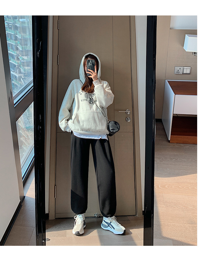Super thick lambskin wide-leg pants, grey outerwear, thickened winter sports pants, drawstring cuffs, fleece sweatpants for women pic 26