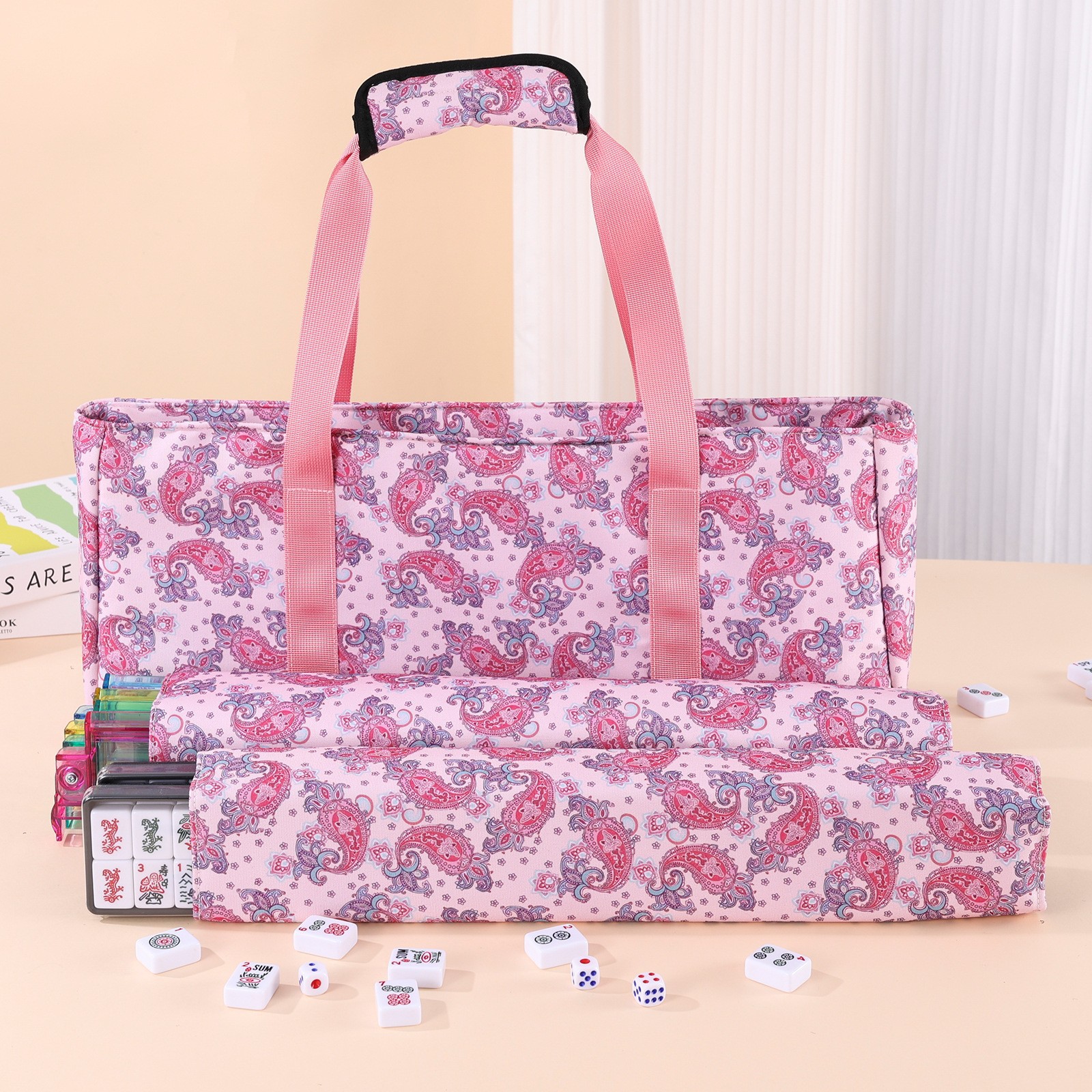Amazon cross-border mahjong bag three-piece set, large-capacity portable makeup bag, multifunctional cartoon mahjong storage bag