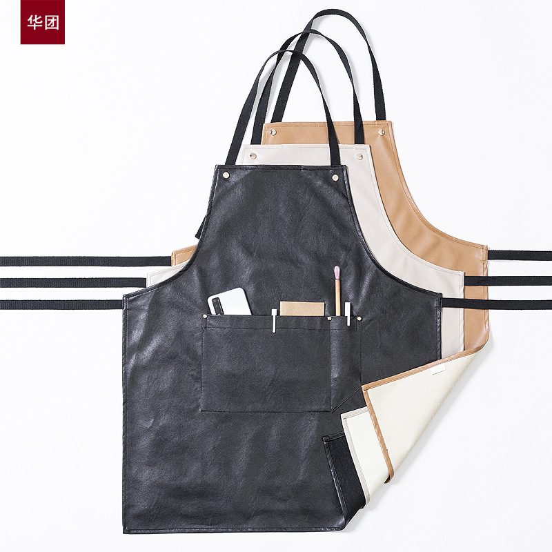 Delantal nórdico de los hombres y las mujeres de estilo coreano de la moda de cuero de la PU a prueba de aceite a prueba de agua trabajo hogar cocina Internet celebridad logotipo personalizado impresión