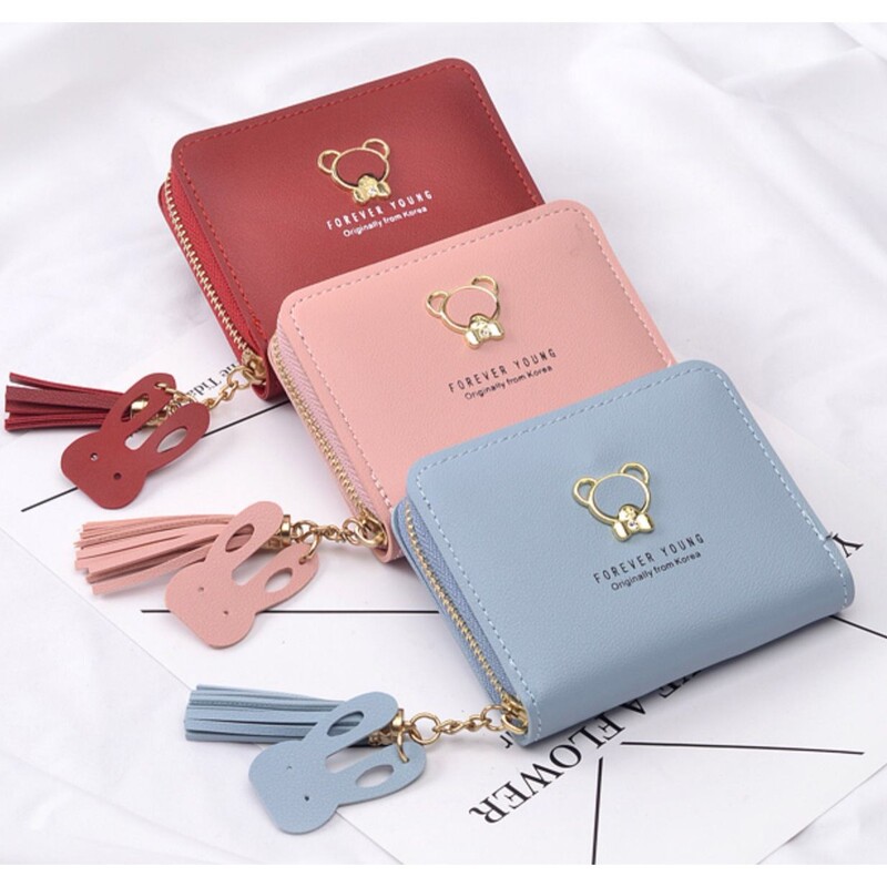 Source Factory Women's Short Wallet Japanese and Korean Cute Cartoon Bear Student Wallet Mini Card Holder Wholesale in Stock